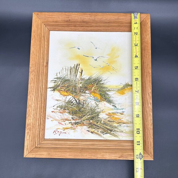 Vintage Painting Beach Dunes Seagulls Nautical Wooden Frame Wall Hanging Signed - Picture 6 of 11